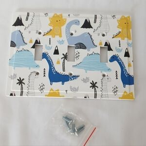 Kids Dinosaur Triple Light Switch Cover Plate - Blue & Yellow